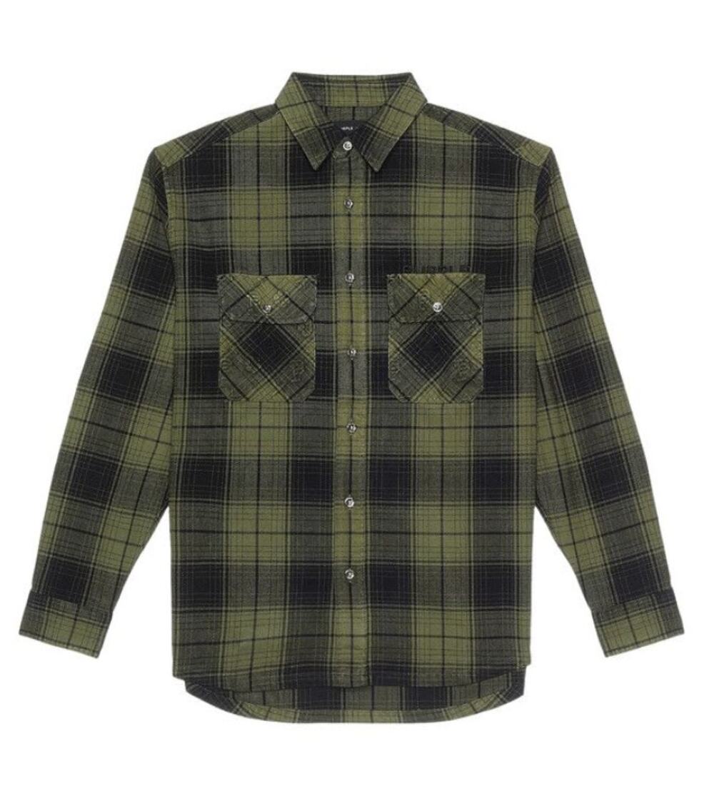 PURPLE BRAND Men's Plaid Flannel Shirt Size SMALL Green Black Heavyweight - Picture 1 of 11